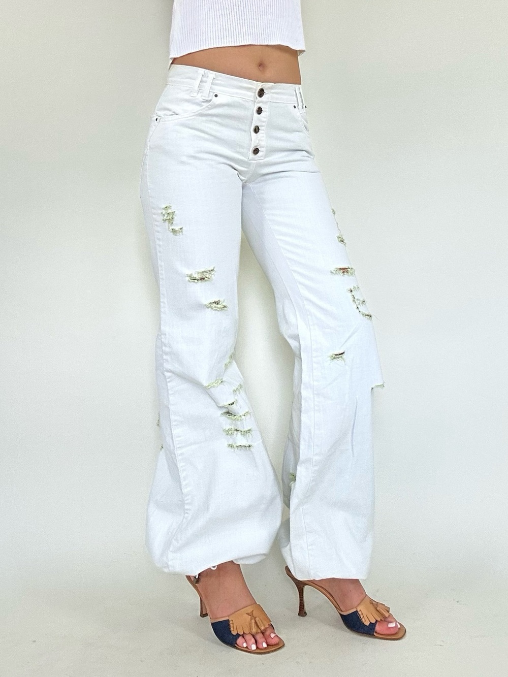 Just Cavalli White Distressed Flare Ballon Leg Denim Pants